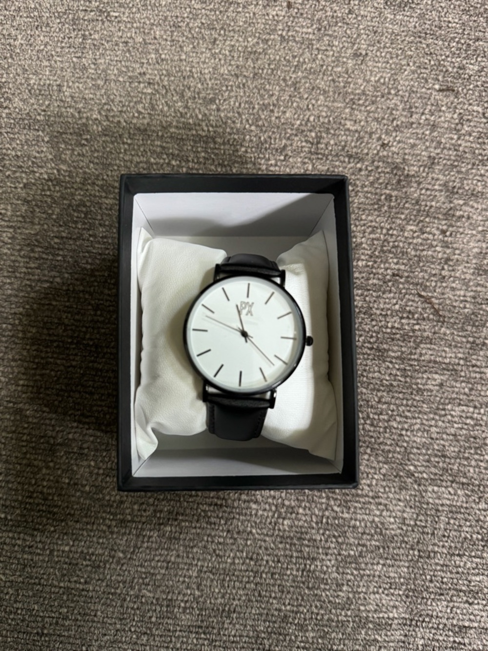 Men's Black Strap Minimalist Watch with White Dial